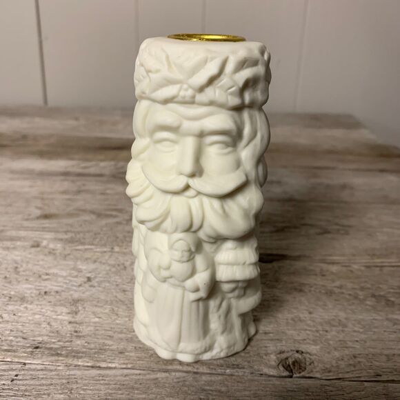 Santa Claus Christmas Pillar Candle Holders Ceramic Decor 5 in. Vintage Taiwan - Picture 5 of 10